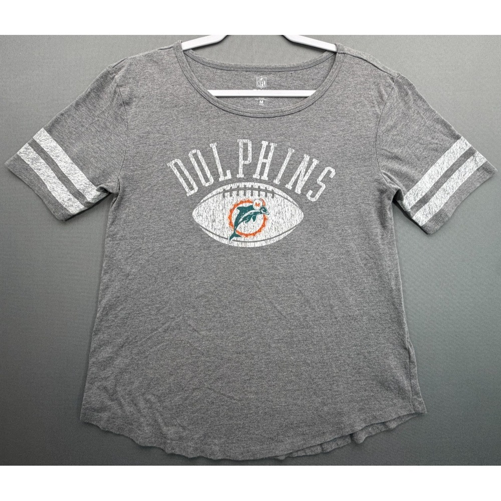 NFL Miami Dolphins T Shirt Heather Gray Distressed Football Tee | Women's Medium